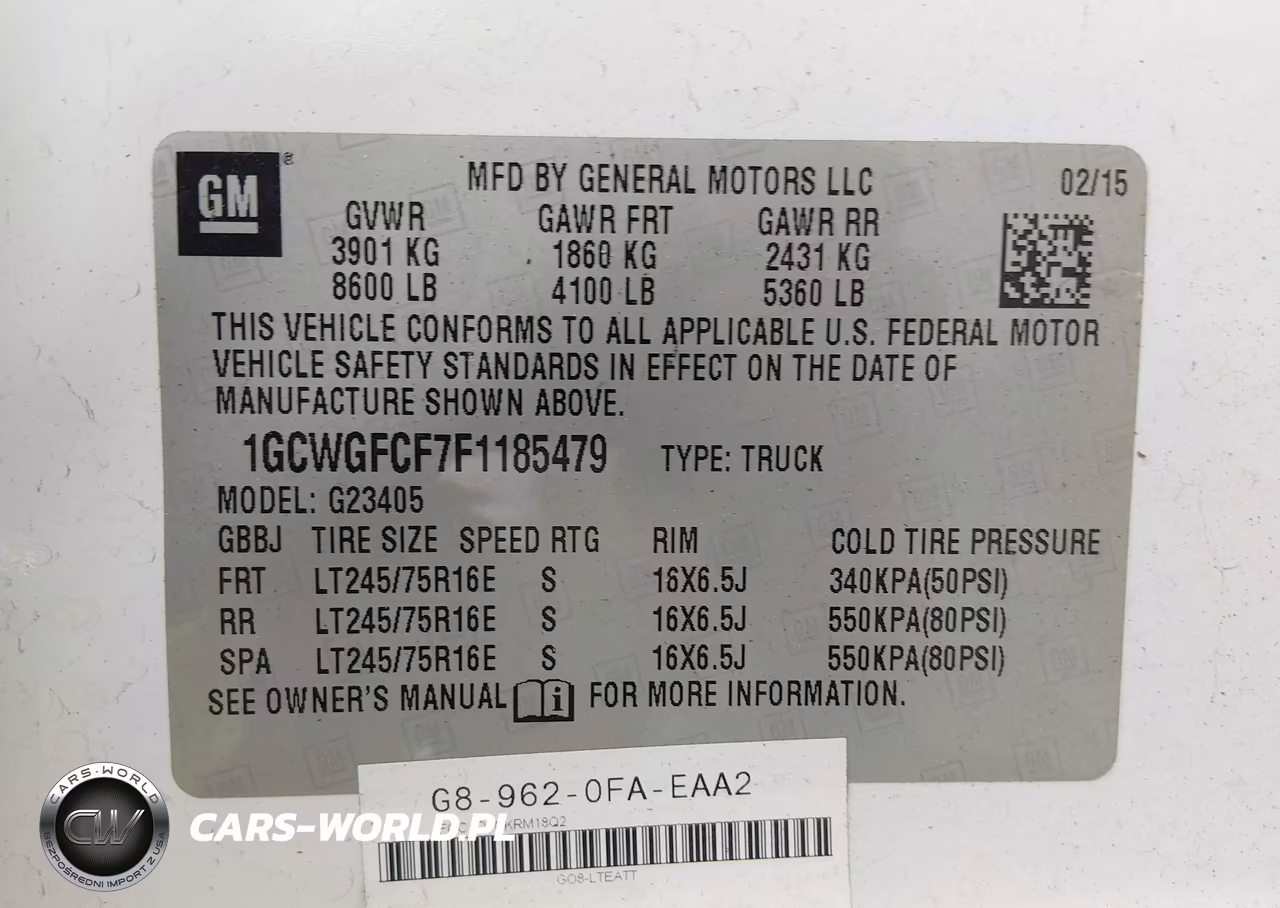 2015 Chevrolet Express 2500 Work Van VIN:1GCWGFCF7F1185479 - 9