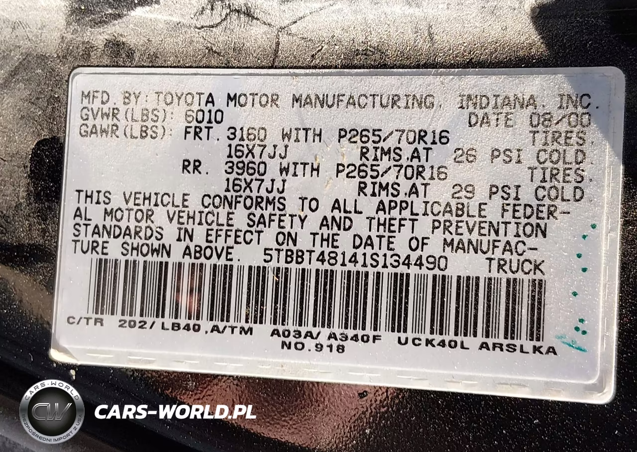 2001 Toyota Tundra Ltd V8 VIN:5TBBT48141S134490 - 9