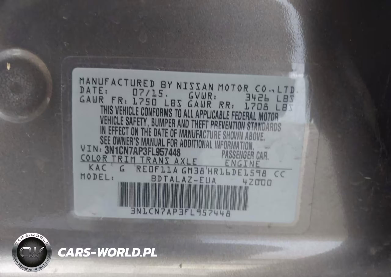 2015 Nissan Versa 1.6 S+ VIN:3N1CN7AP3FL957448 - 9