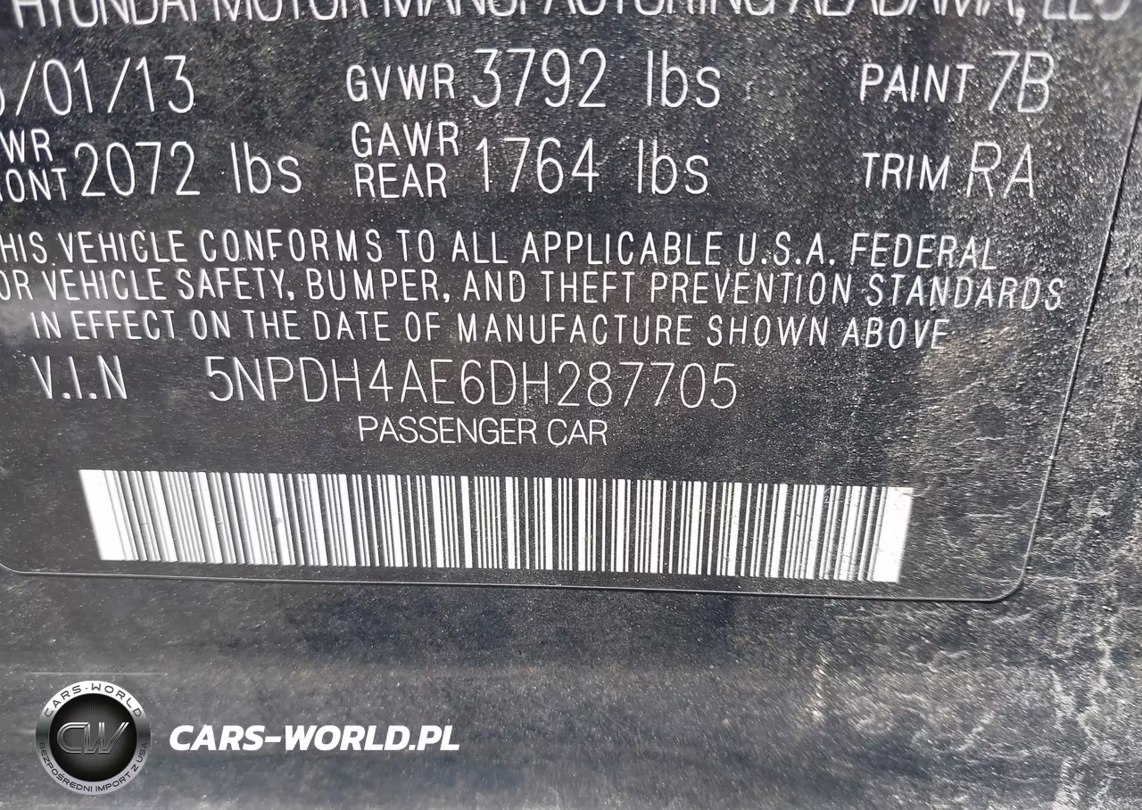 2013 Hyundai Elantra Limited VIN:5NPDH4AE6DH287705 - 7