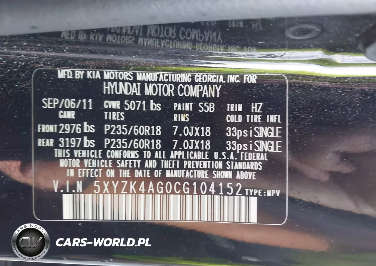 2012 Hyundai Santa Fe Limited V6 VIN:5XYZK4AG0CG104152 - 9