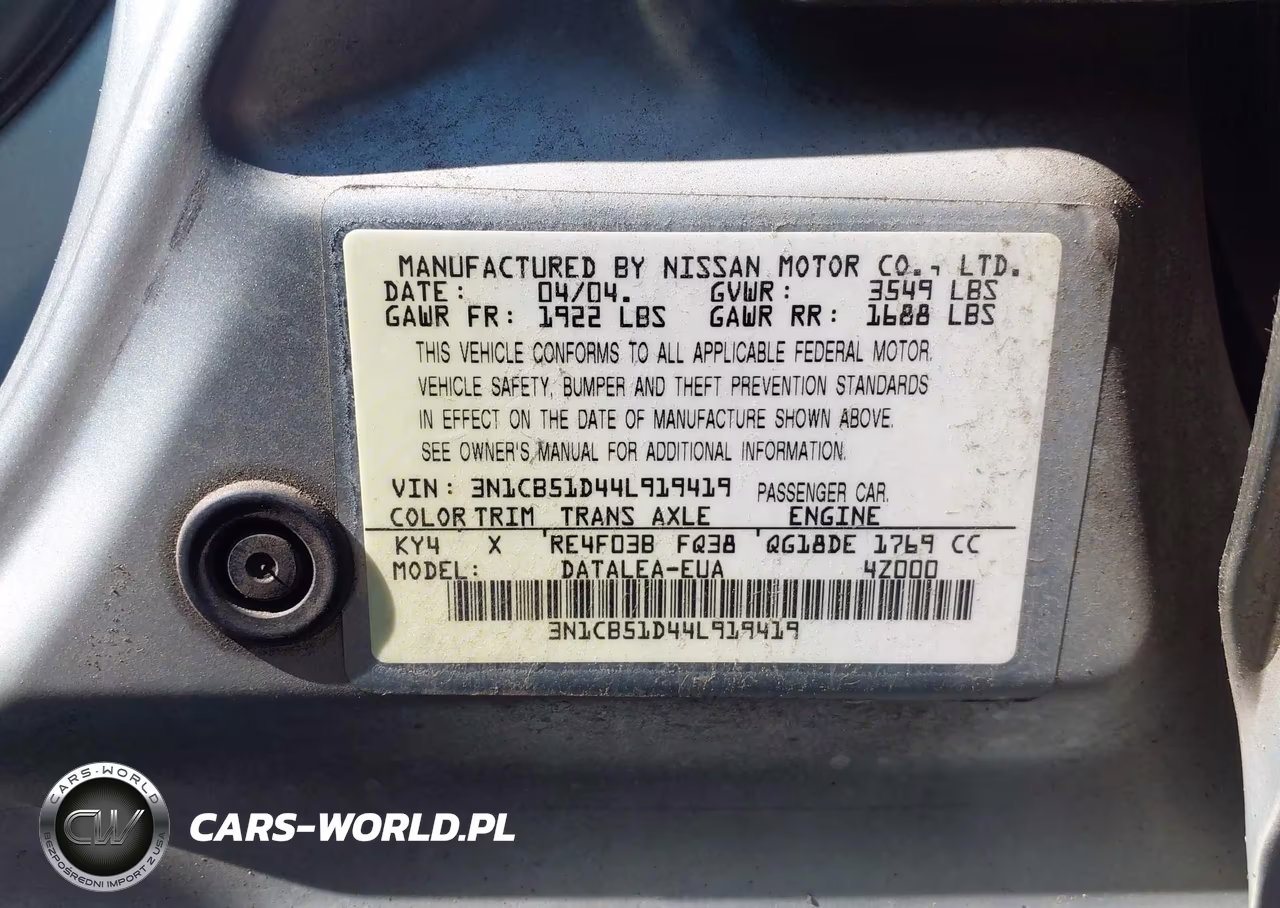 2004 Nissan Sentra 1.8S VIN:3N1CB51D44L919419 - 9