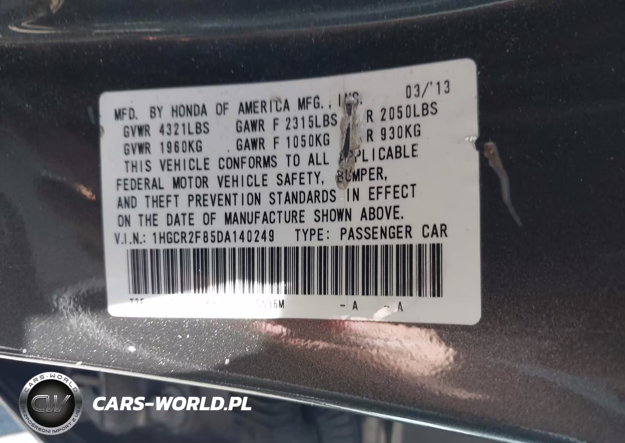 2013 Honda Accord Ex-L VIN:1HGCR2F85DA140249 - 9