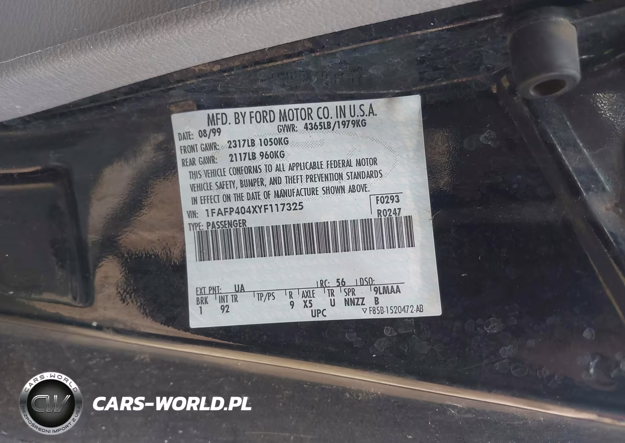 2000 Ford Mustang VIN:1FAFP404XYF117325 - 9