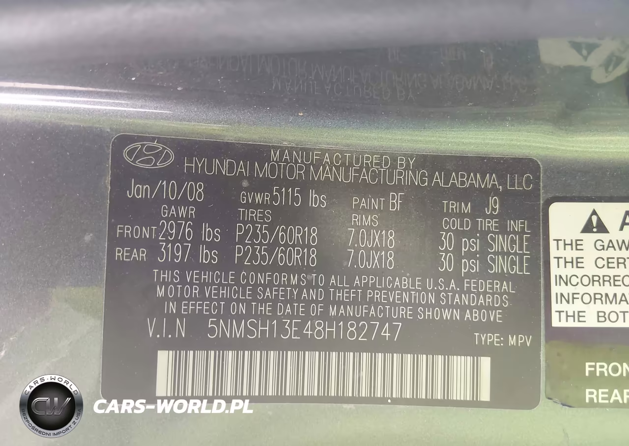 2008 Hyundai Santa Fe Limited-Se VIN:5NMSH13E48H182747 - 9