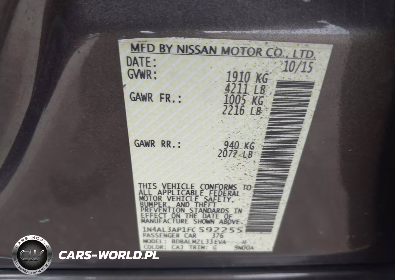 2015 Nissan Altima 2.5 Sv VIN:1N4AL3AP1FC592255 - 9