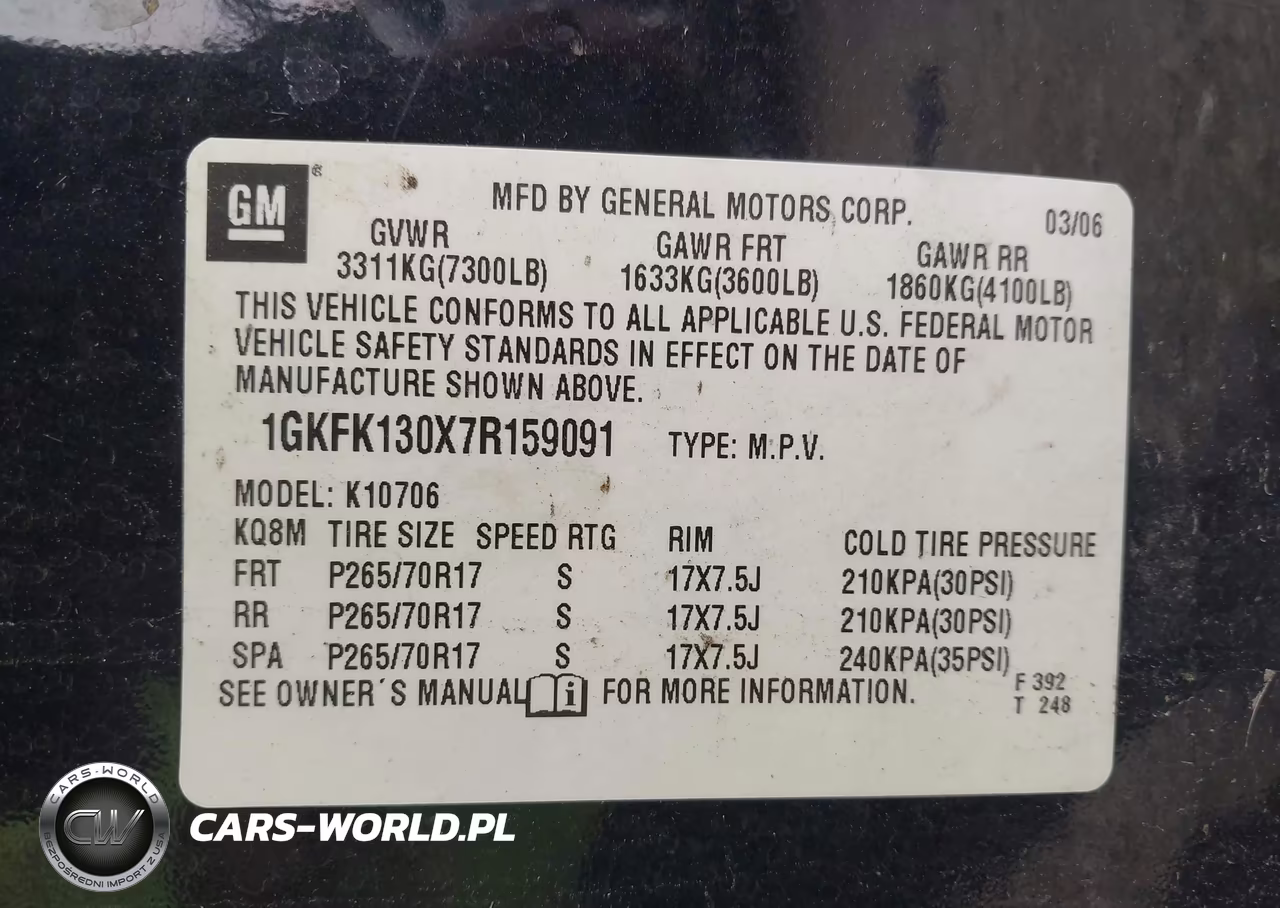 2007 GMC Yukon Sle VIN:1GKFK130X7R159091 - 9