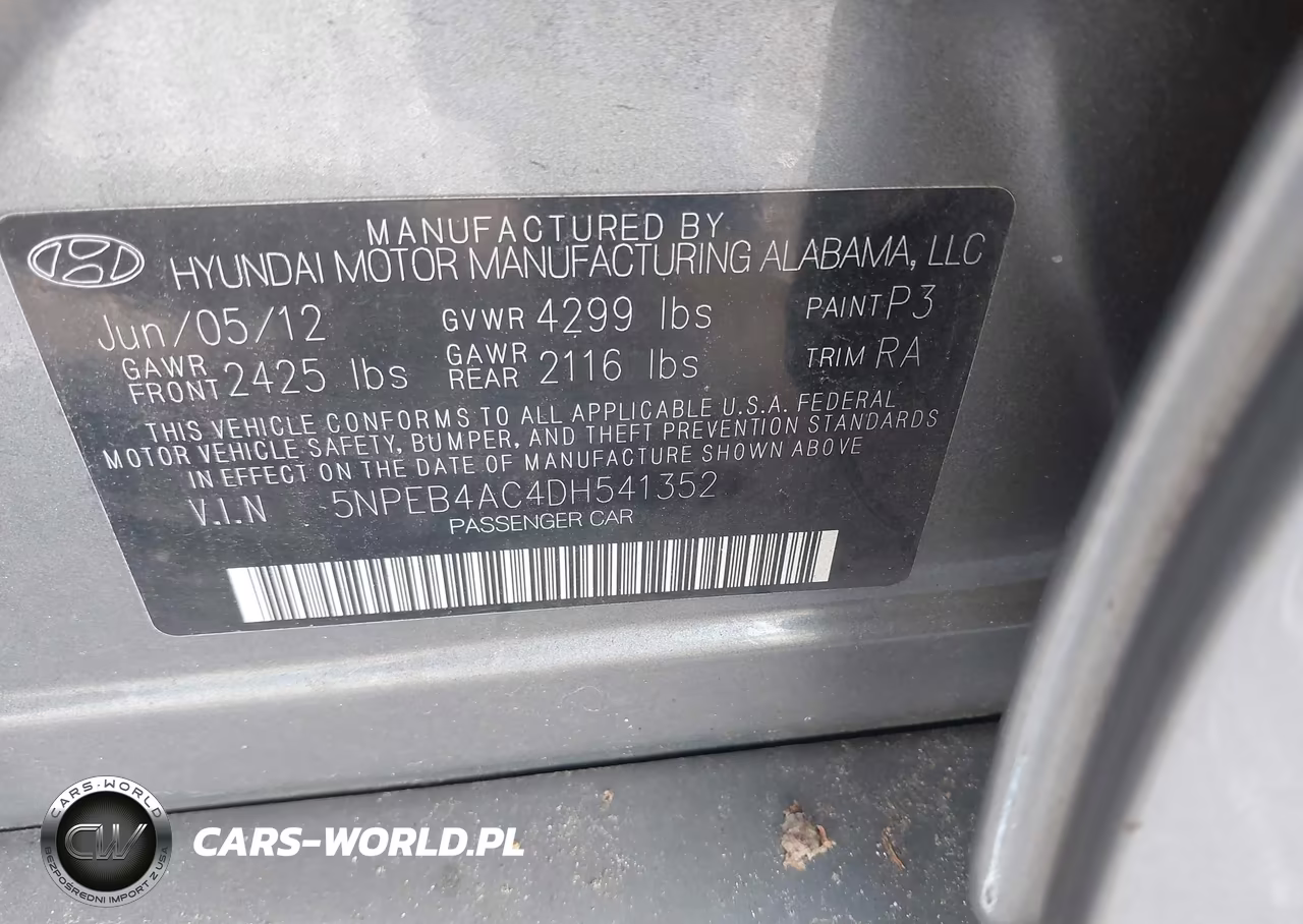 2013 Hyundai Sonata Gls VIN:5NPEB4AC4DH541352 - 9