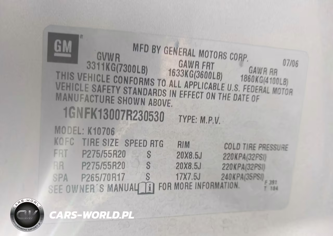 2007 Chevrolet Tahoe K1500 VIN:1GNFK13007R2305 - 9