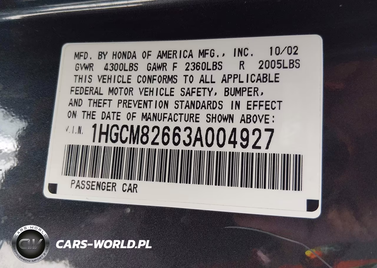 2003 Honda Accord Cpe Ex VIN:1HGCM82663A004927 - 9