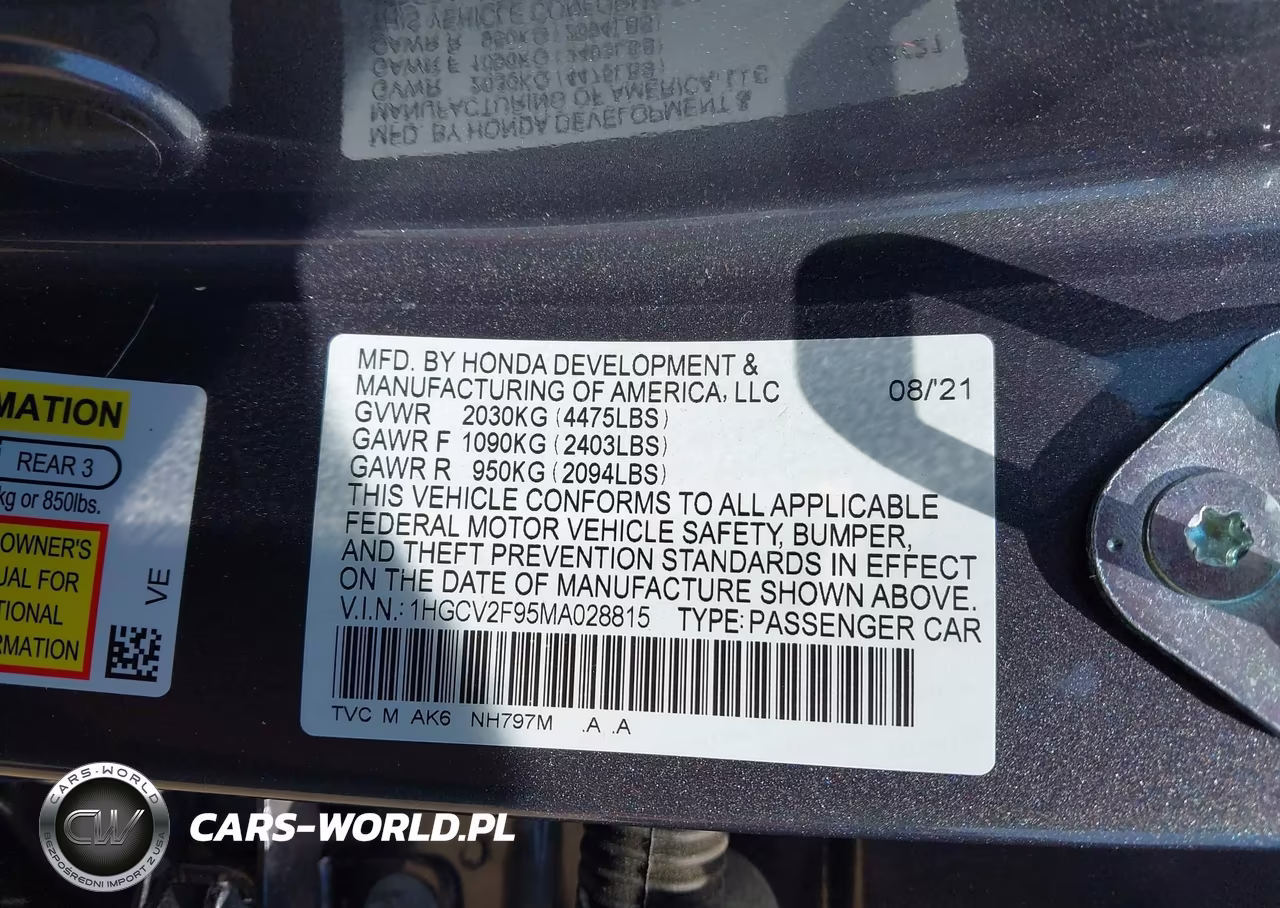 2021 Honda Accord Touring VIN:1HGCV2F95MA028815 - 9