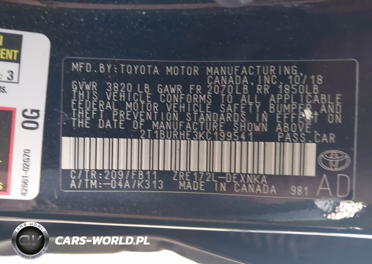 2019 Toyota Corolla Le VIN:2T1BURHE3KC199541 - 9