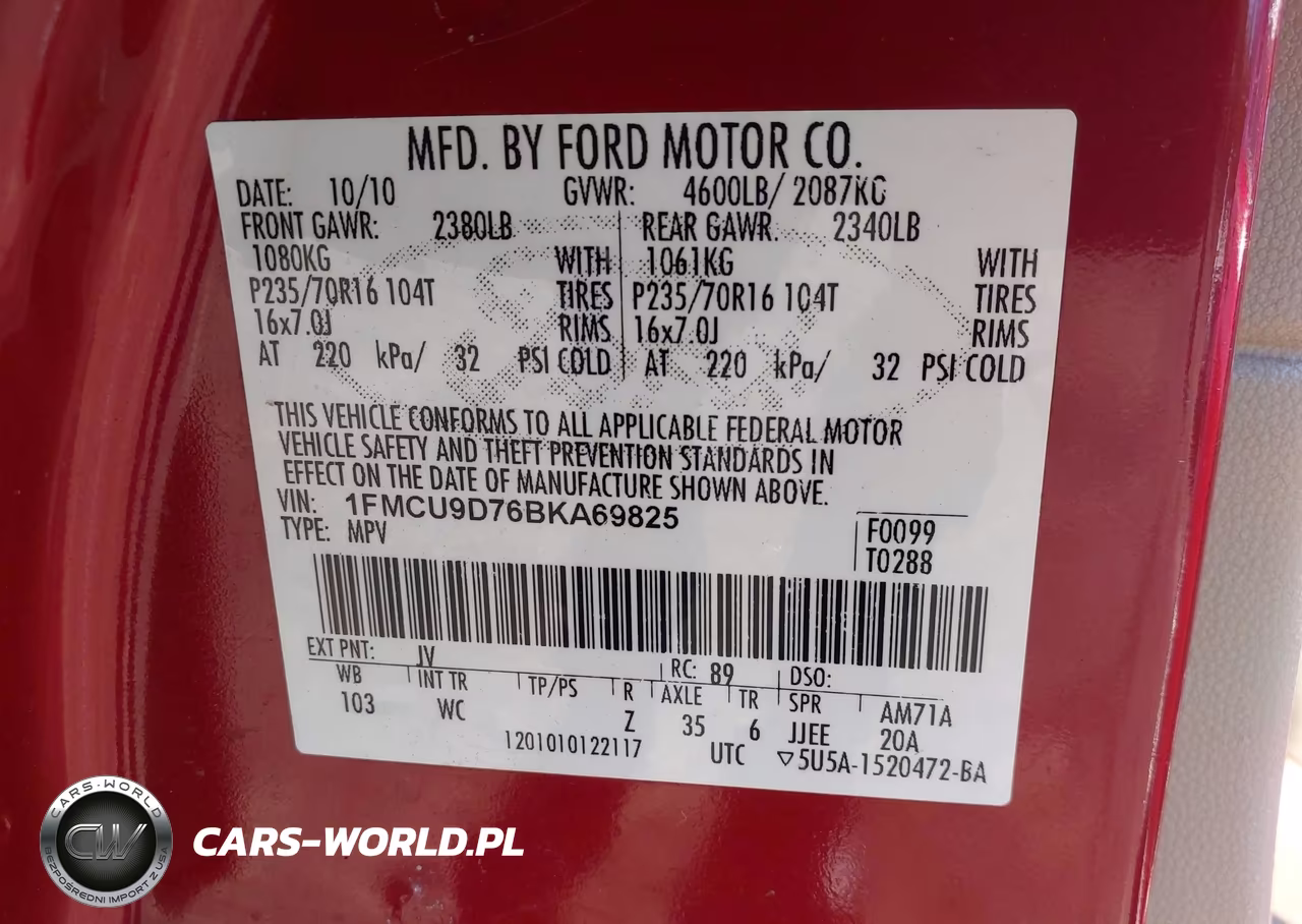 2011 Ford Escape Xlt VIN:1FMCU9D76BKA69825 - 9
