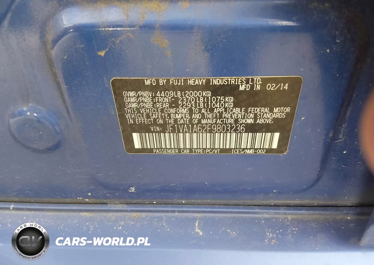 2015 Subaru Wrx VIN:JF1VA1A62F9803236 - 9