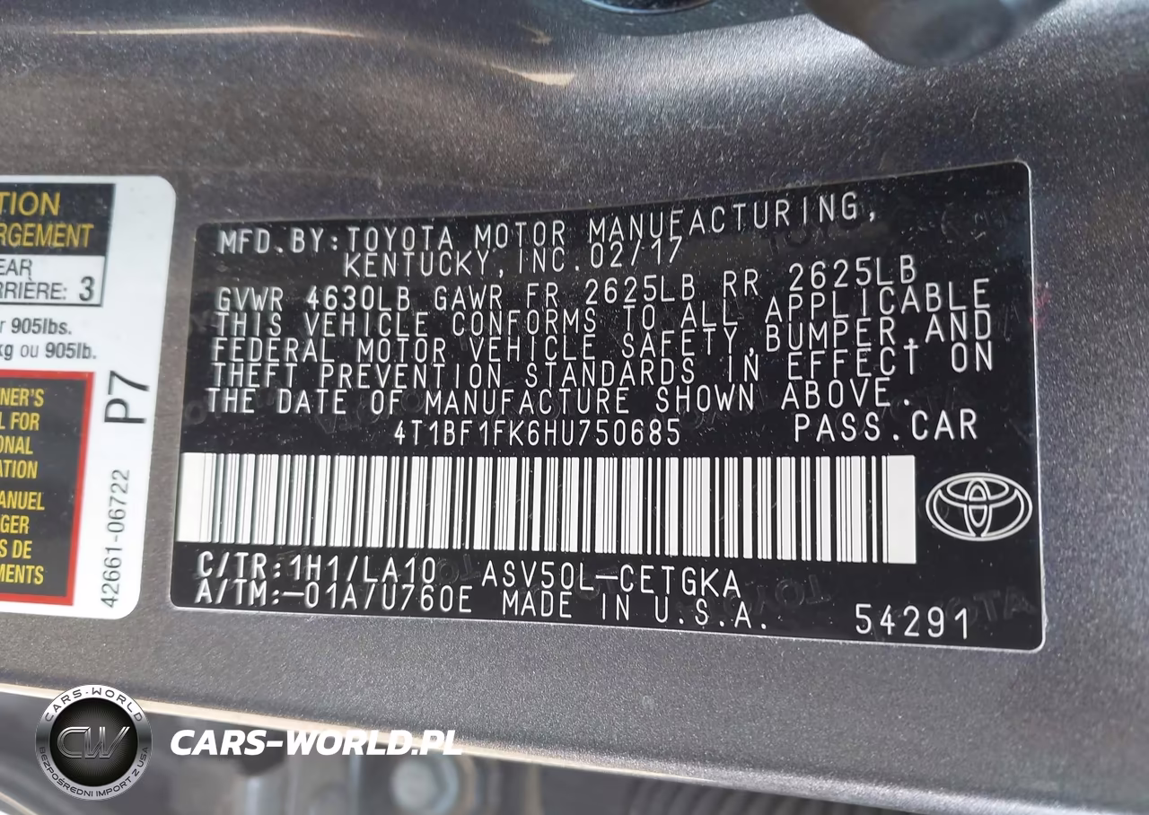 2017 Toyota Camry Xle VIN:4T1BF1FK6HU750685 - 9