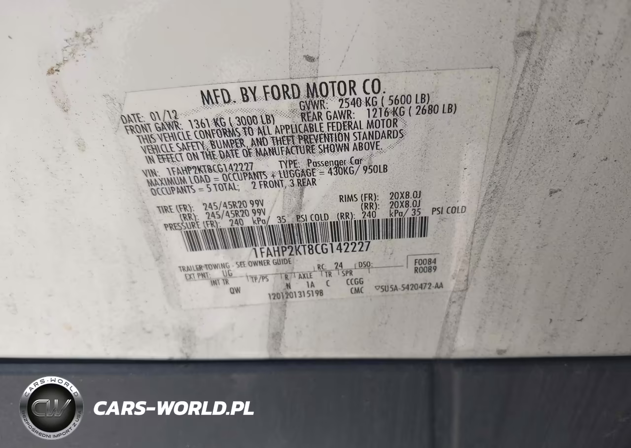 2012 Ford Taurus Sho VIN:1FAHP2KT8CG142227 - 9