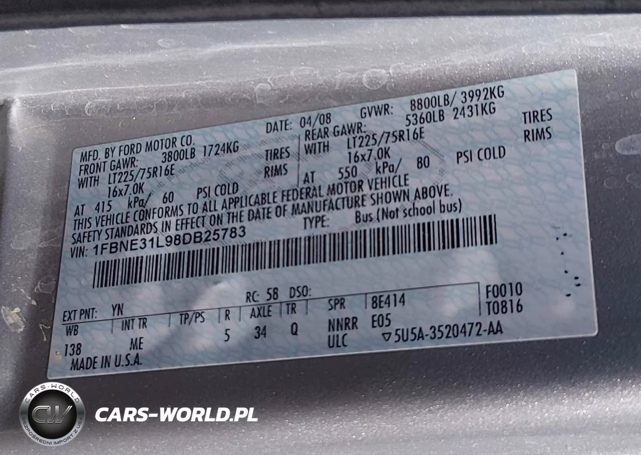 2008 Ford E-350 Super Duty Xl-Xlt VIN:1FBNE31L98DB25783 - 9