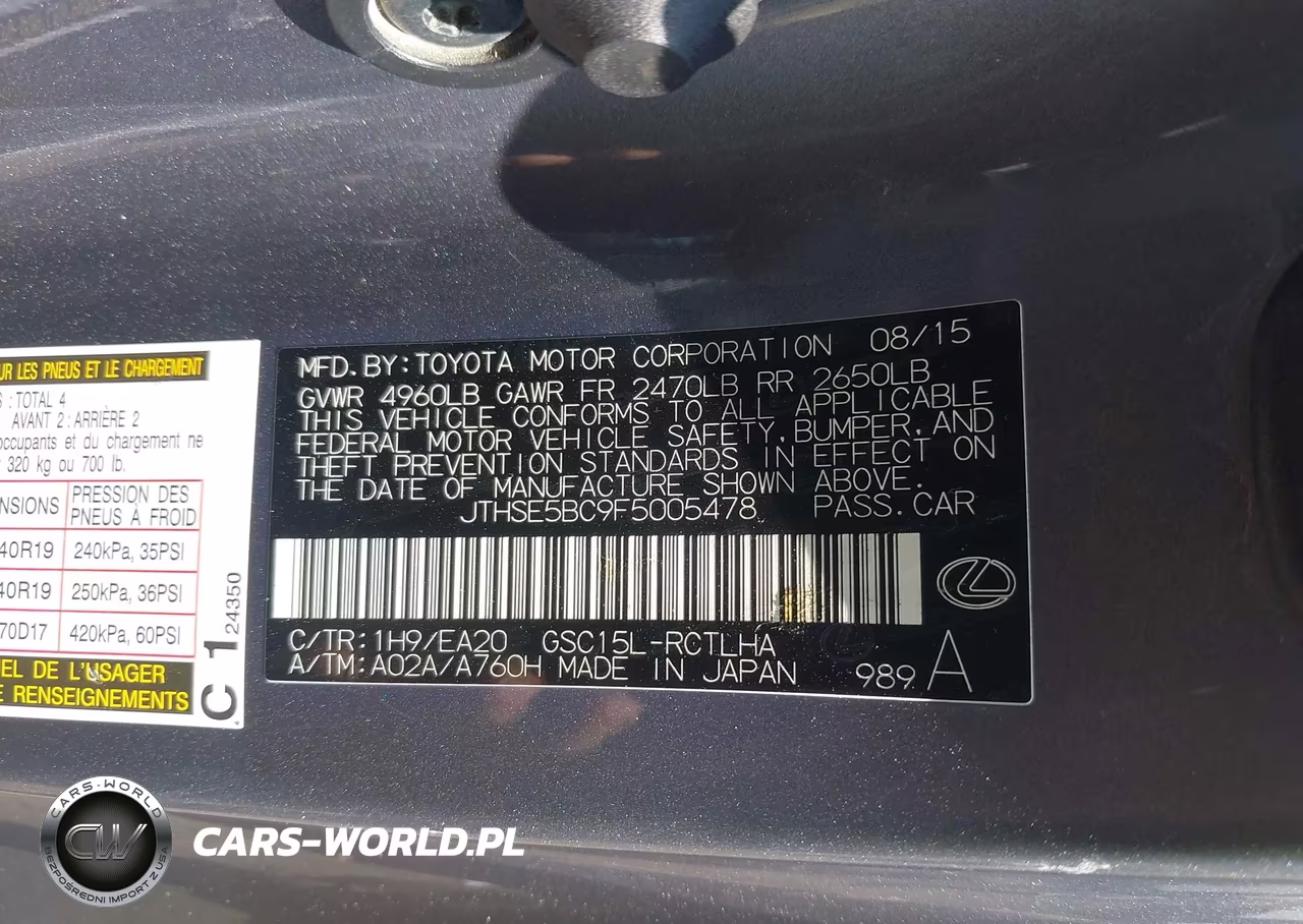 2015 Lexus Rc 350 VIN:JTHSE5BC9F5005478 - 9