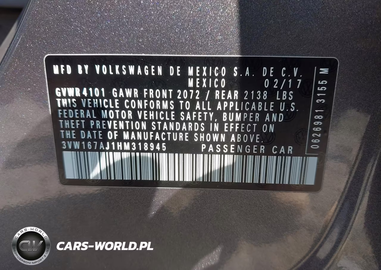 2017 Volkswagen Jetta 1.4T S VIN:3VW167AJ1HM318945 - 9