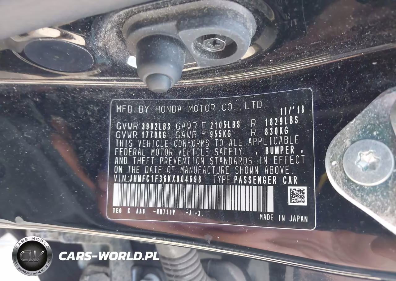 2019 Honda Civic Ex VIN:JHMFC1F36KX004698 - 9