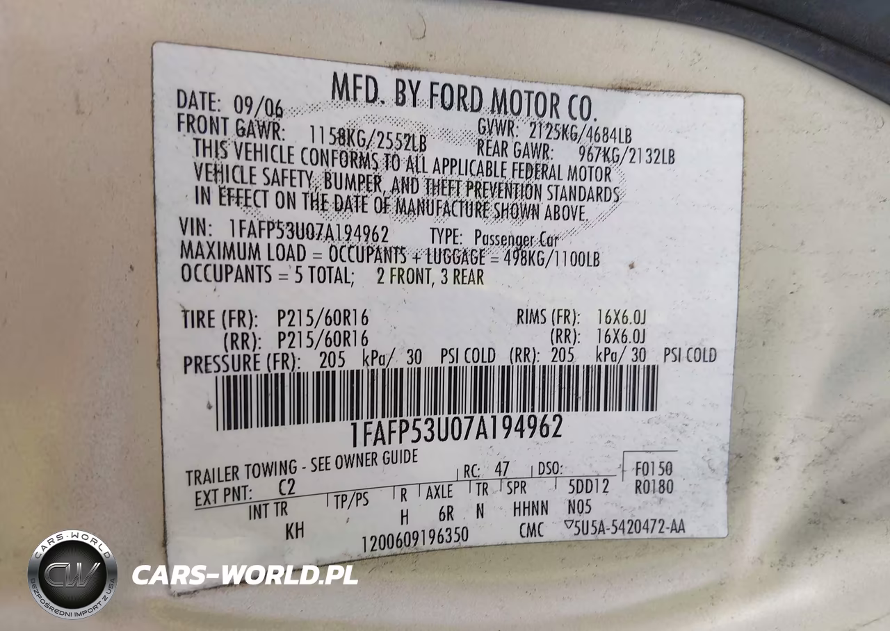 2007 Ford Taurus Se VIN:1FAFP53U07A194962 - 9
