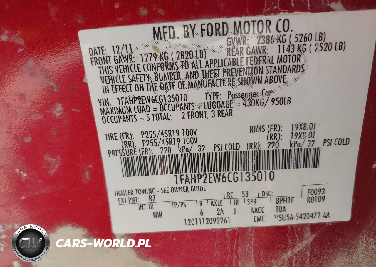 2012 Ford Taurus Sel VIN:1FAHP2EW6CG135010 - 9