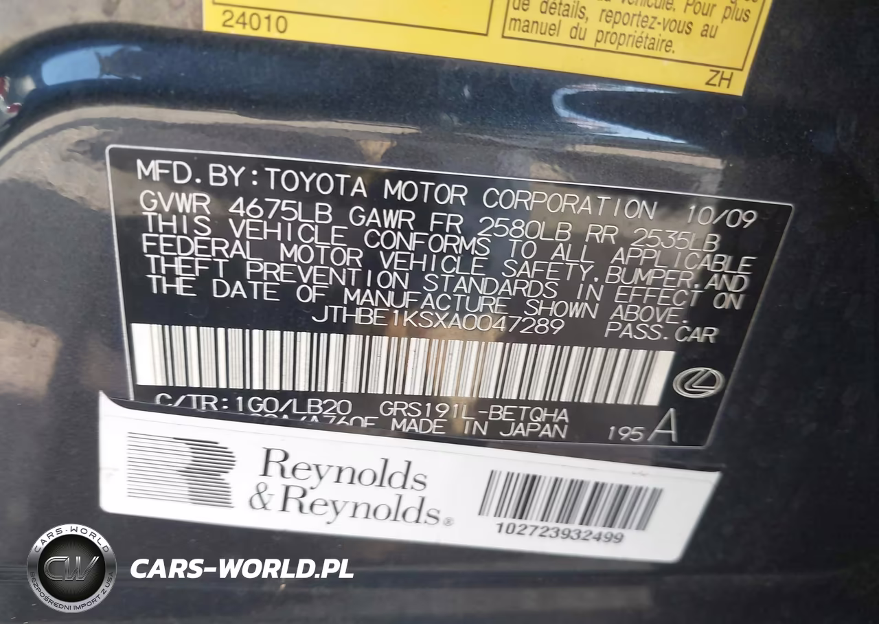 2010 Lexus Gs 350 VIN:JTHBE1KSXA0047289 - 9