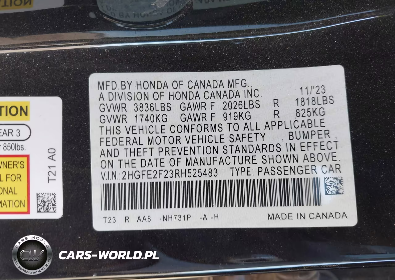 2024 Honda Civic Lx VIN:2HGFE2F23RH525483 - 9