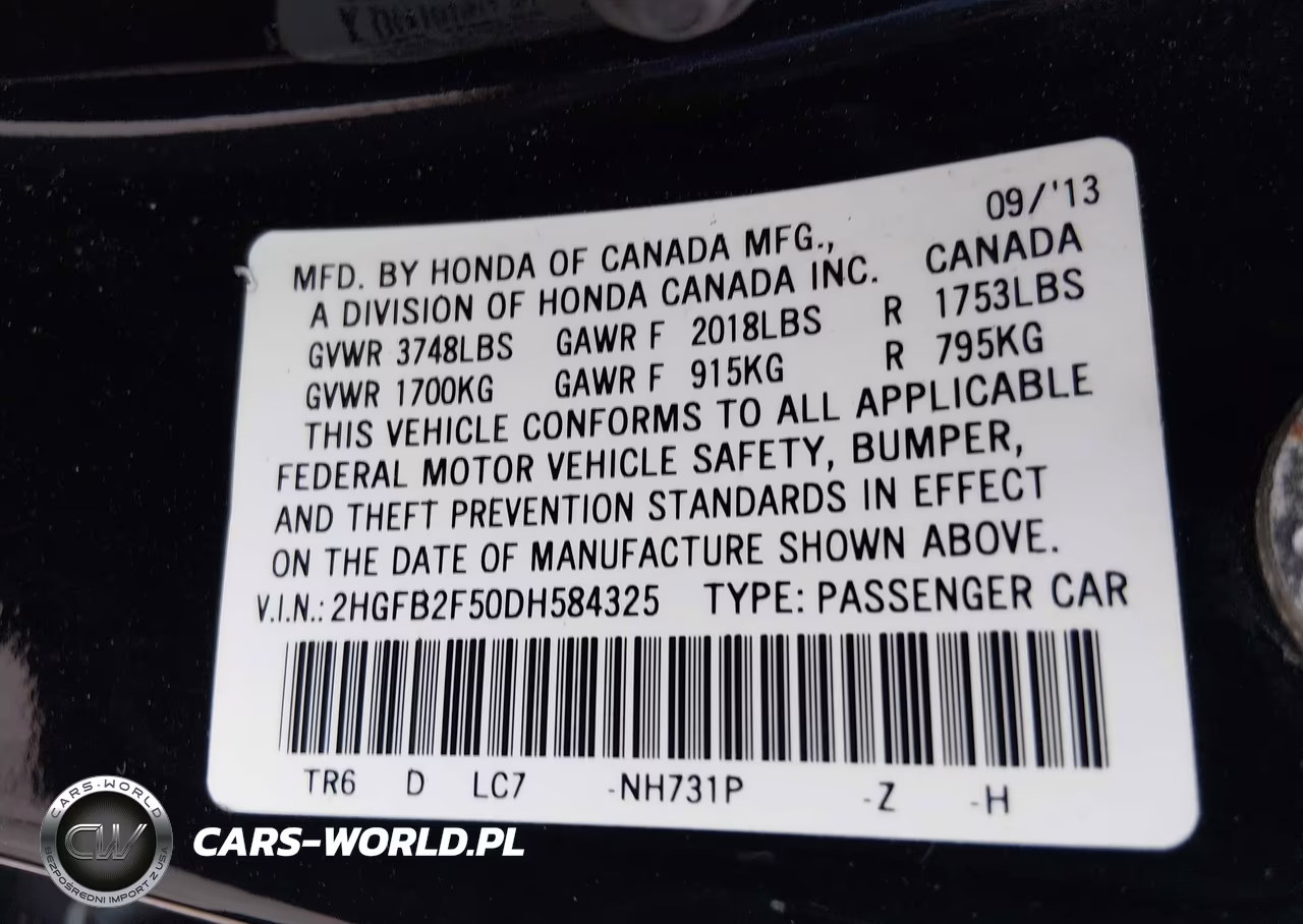2013 Honda Civic Lx VIN:2HGFB2F50DH584325 - 9