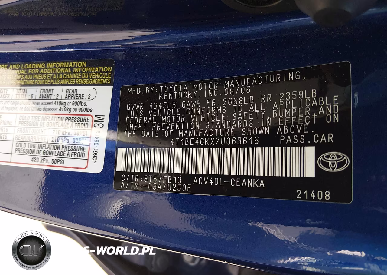 2007 Toyota Camry Le VIN:4T1BE46KX7U063616 - 9