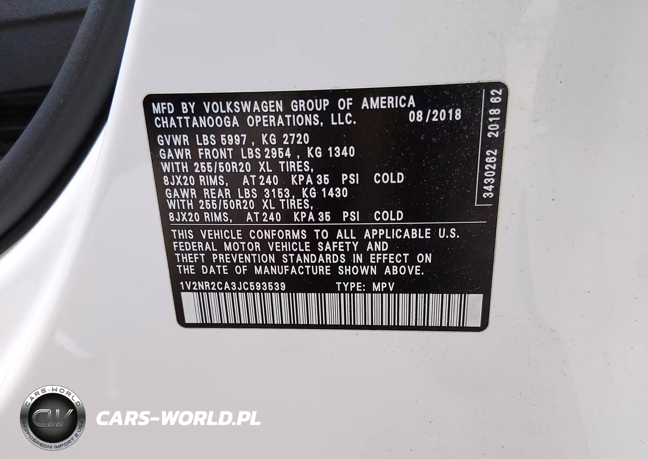 2018 Volkswagen Atlas 3.6L V6 Sel Premium VIN:1V2NR2CA3JC593539 - 9