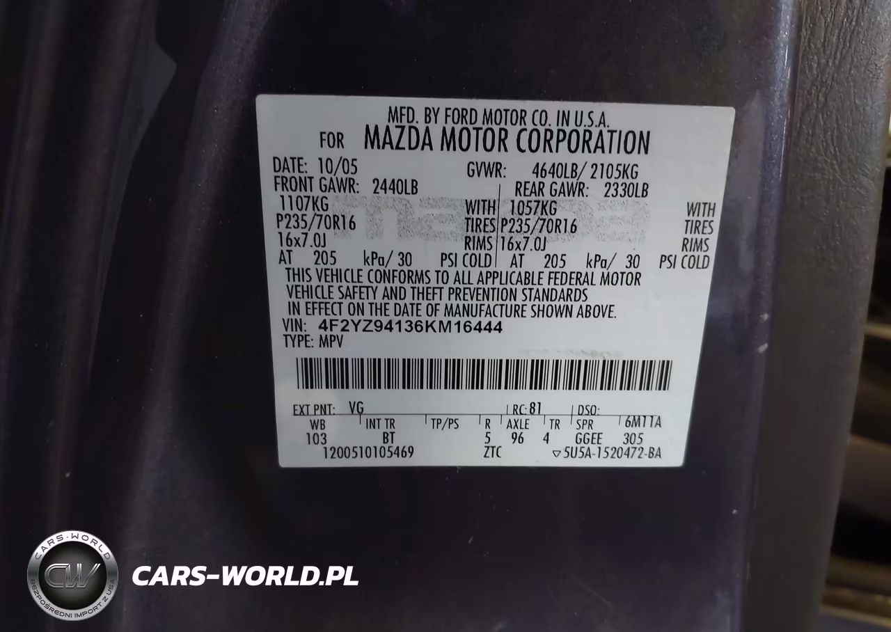 2006 Mazda Tribute S VIN:4F2YZ94136KM16444 - 9