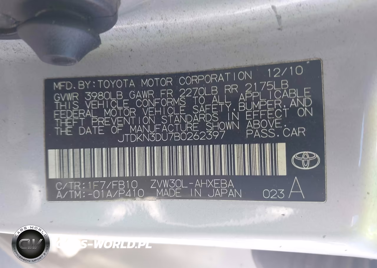 2011 Toyota Prius Two VIN:JTDKN3DU7B0262397 - 9