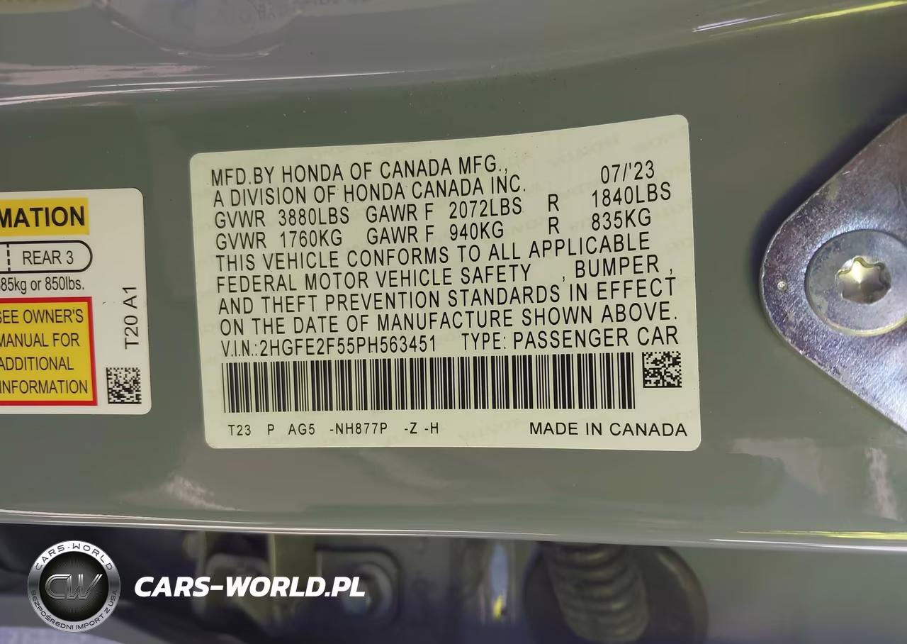 2023 Honda Civic Sport VIN:2HGFE2F55PH563451 - 9