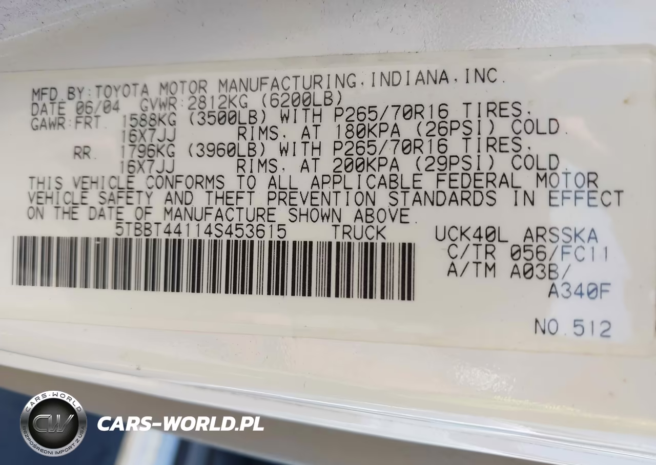 2004 Toyota Tundra Sr5 V8 VIN:5TBBT44114S453615 - 9