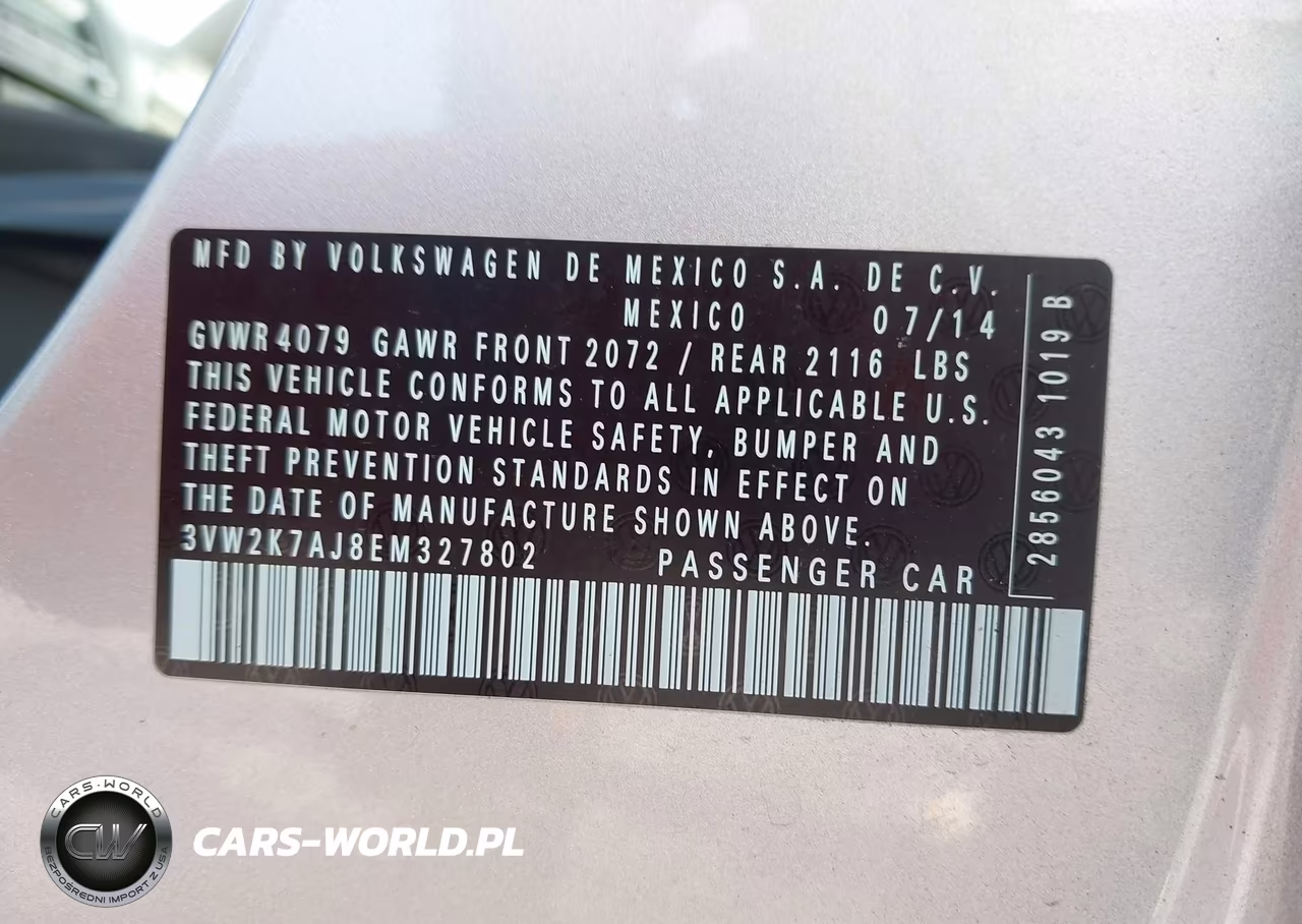 2014 Volkswagen Jetta 2.0L S VIN:3VW2K7AJ8EM327802 - 9