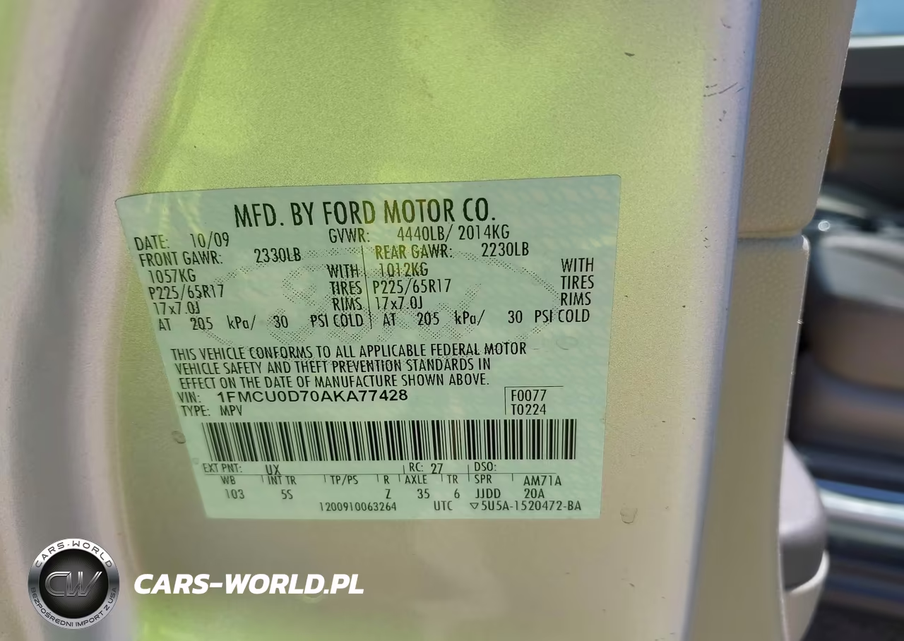 2010 Ford Escape Xlt VIN:1FMCU0D70AKA77428 - 9