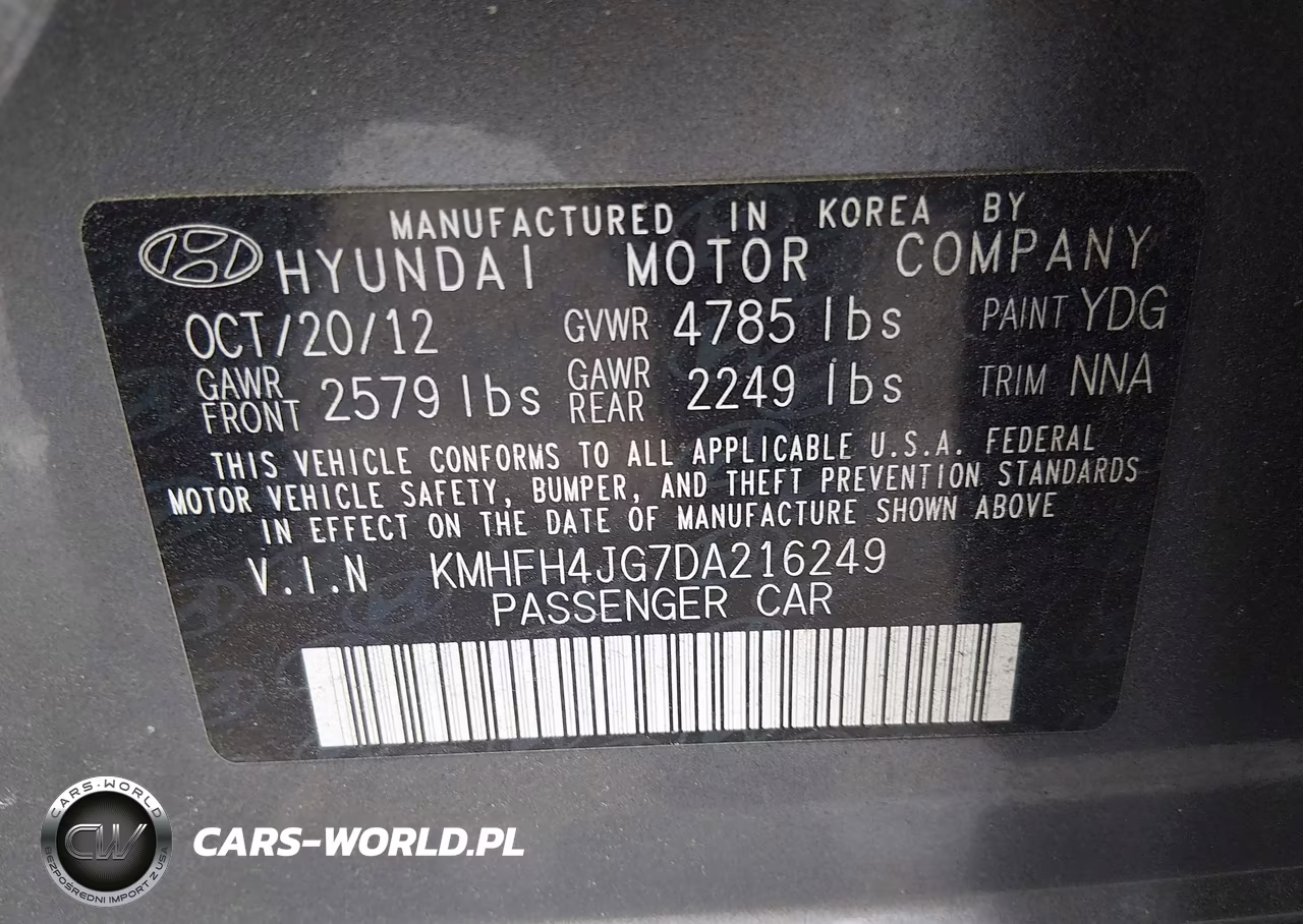 2013 Hyundai Azera VIN:KMHFH4JG7DA216249 - 9