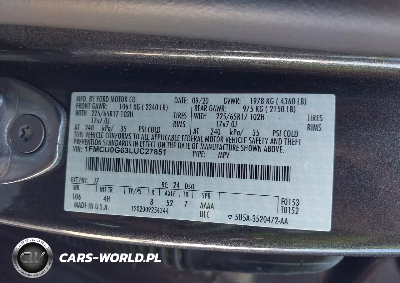 2020 Ford Escape Se VIN:1FMCU0G63LUC27851 - 9