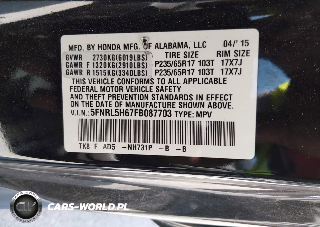 2015 Honda Odyssey Ex-L VIN:5FNRL5H67FB087703 - 9