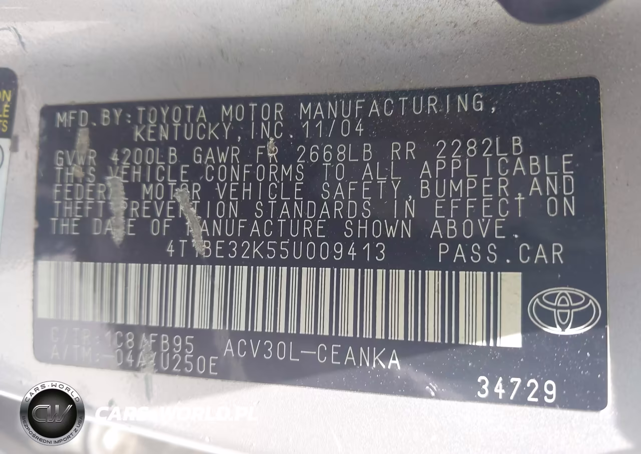 2005 Toyota Camry Std VIN:4T1BE32K55U009413 - 9