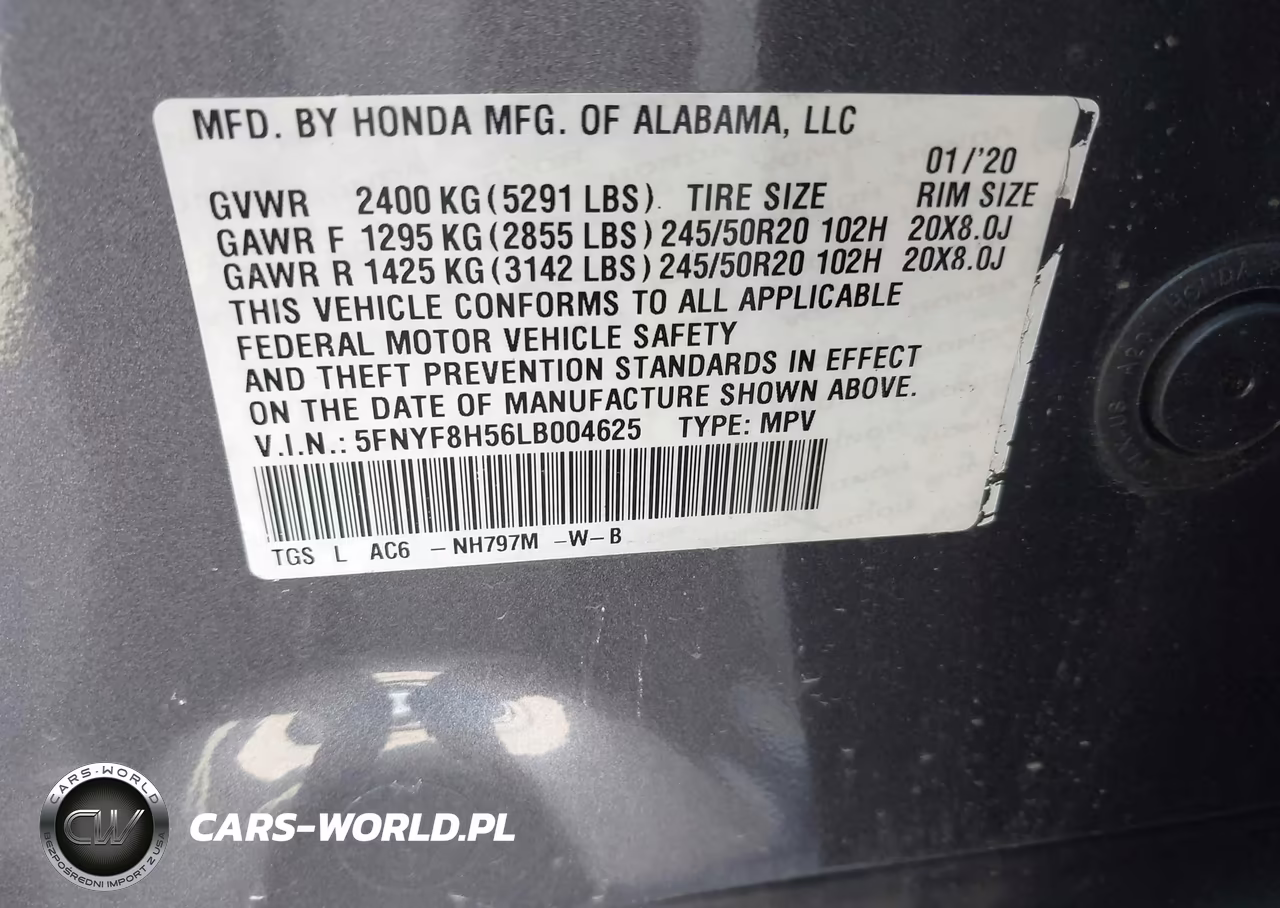 2020 Honda Passport Awd Ex-L VIN:5FNYF8H56LB004625 - 9