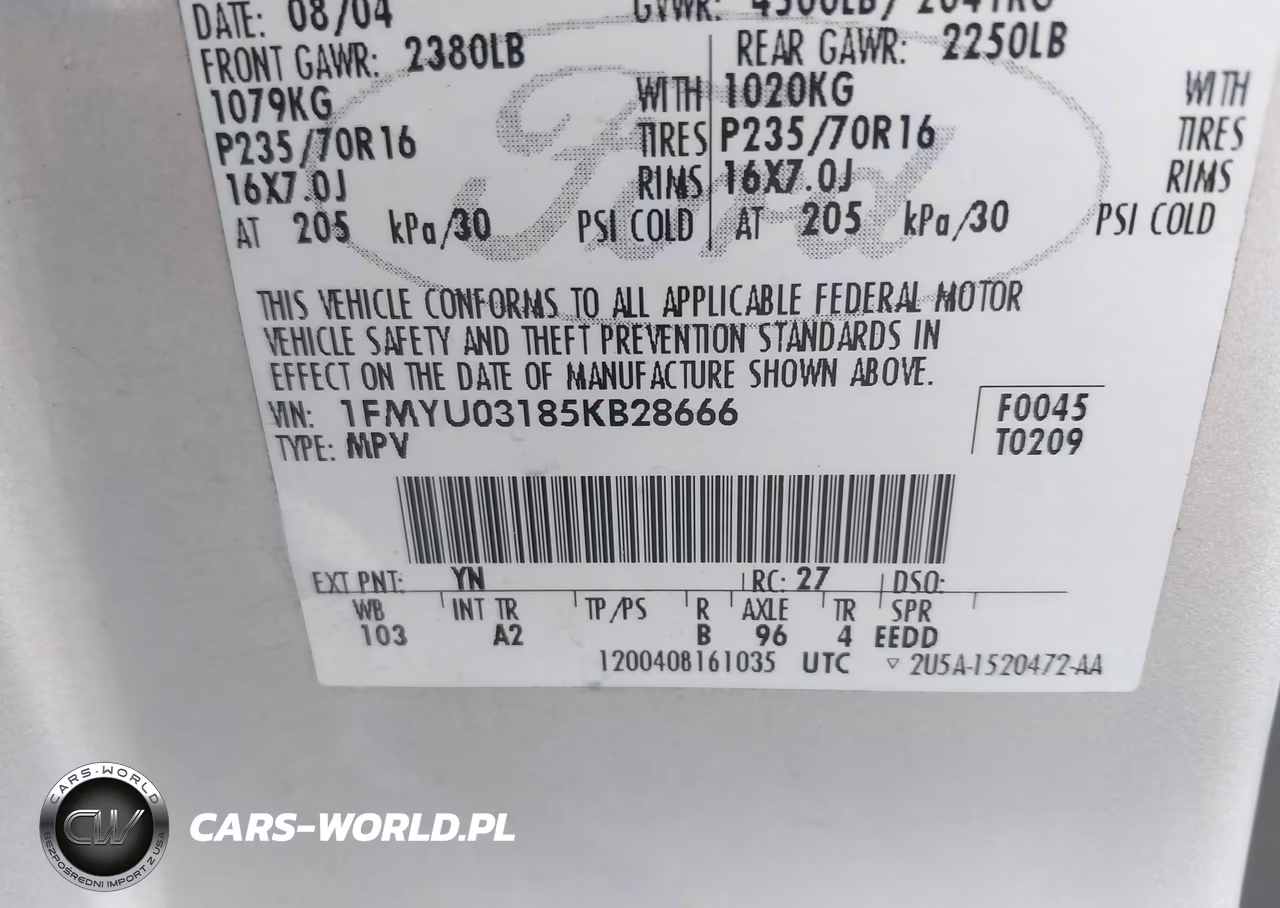 2005 Ford Escape Xlt VIN:1FMYU03185KB28666 - 9