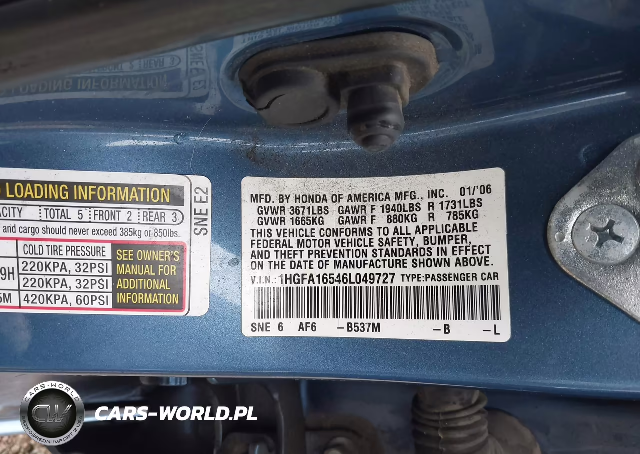 2006 Honda Civic Lx VIN:1HGFA16546L049727 - 9