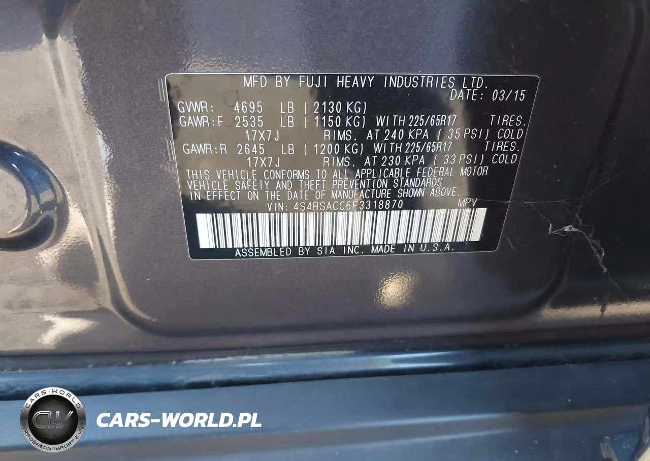2015 Subaru Outback 2.5I Premium VIN:4S4BSACC6F3318870 - 9