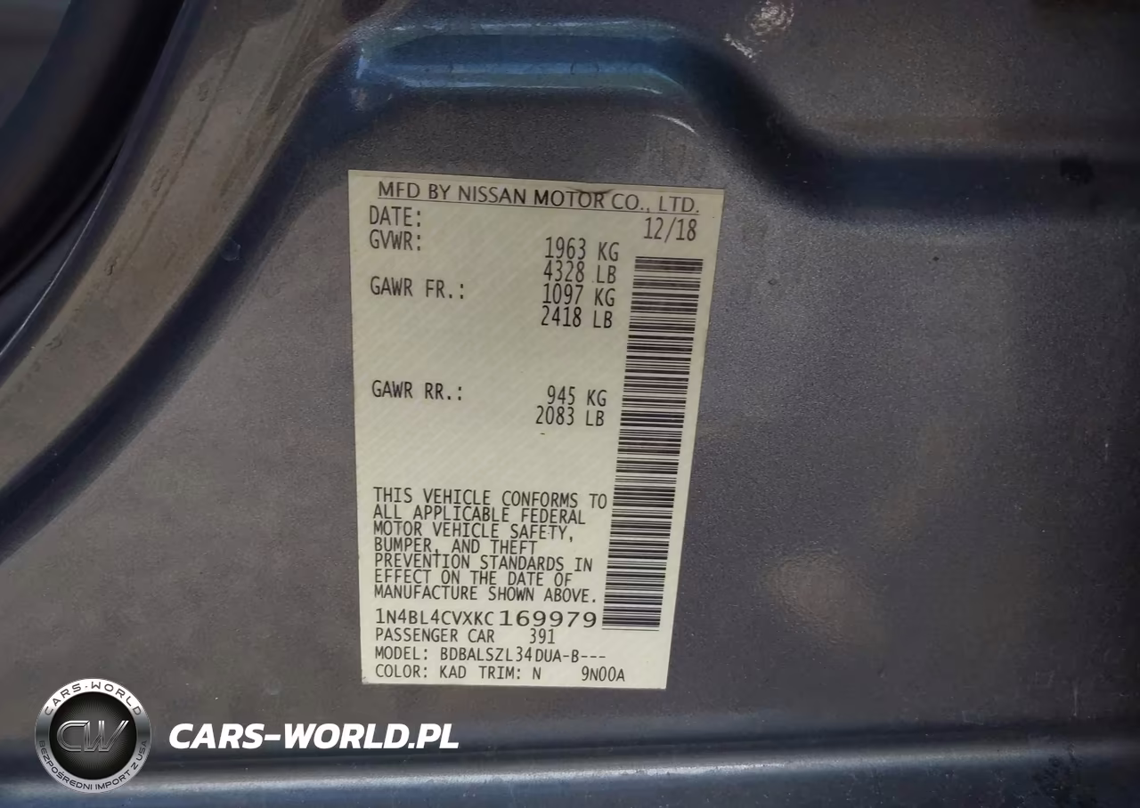 2019 Nissan Altima 2.5 Sr VIN:1N4BL4CVXKC169979 - 9