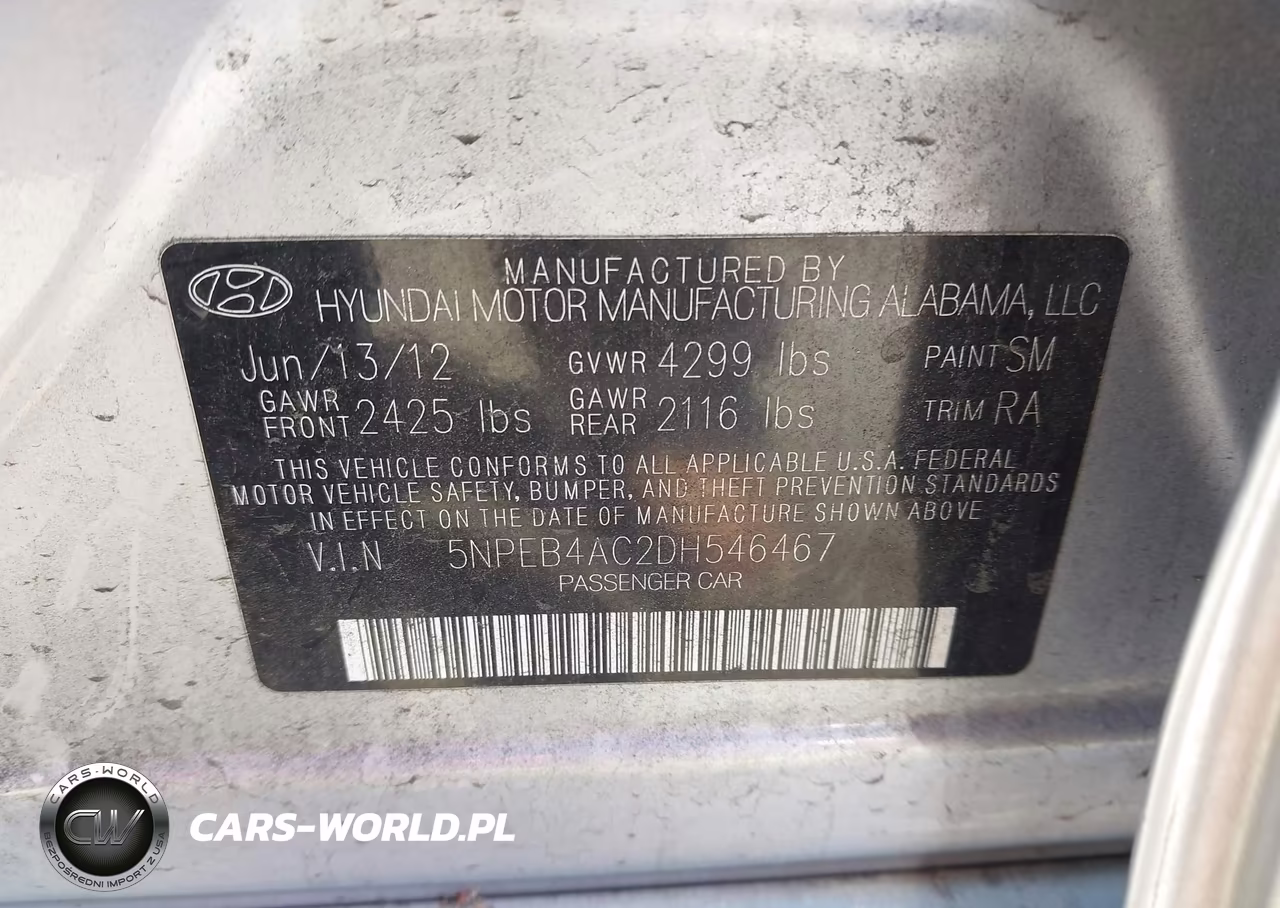 2013 Hyundai Sonata Gls VIN:5NPEB4AC2DH546467 - 9