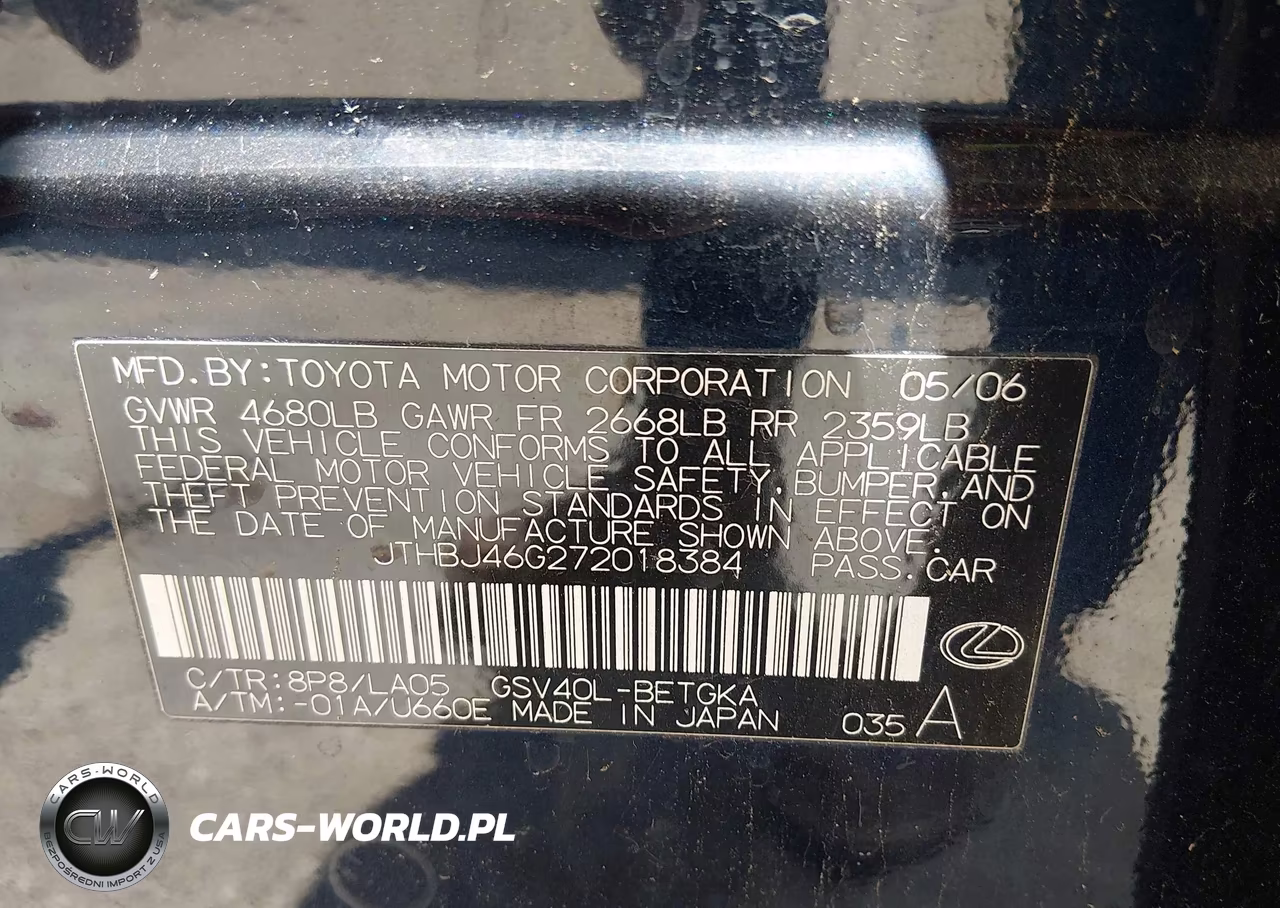 2007 Lexus Es 350 VIN:JTHBJ46G272018384 - 9