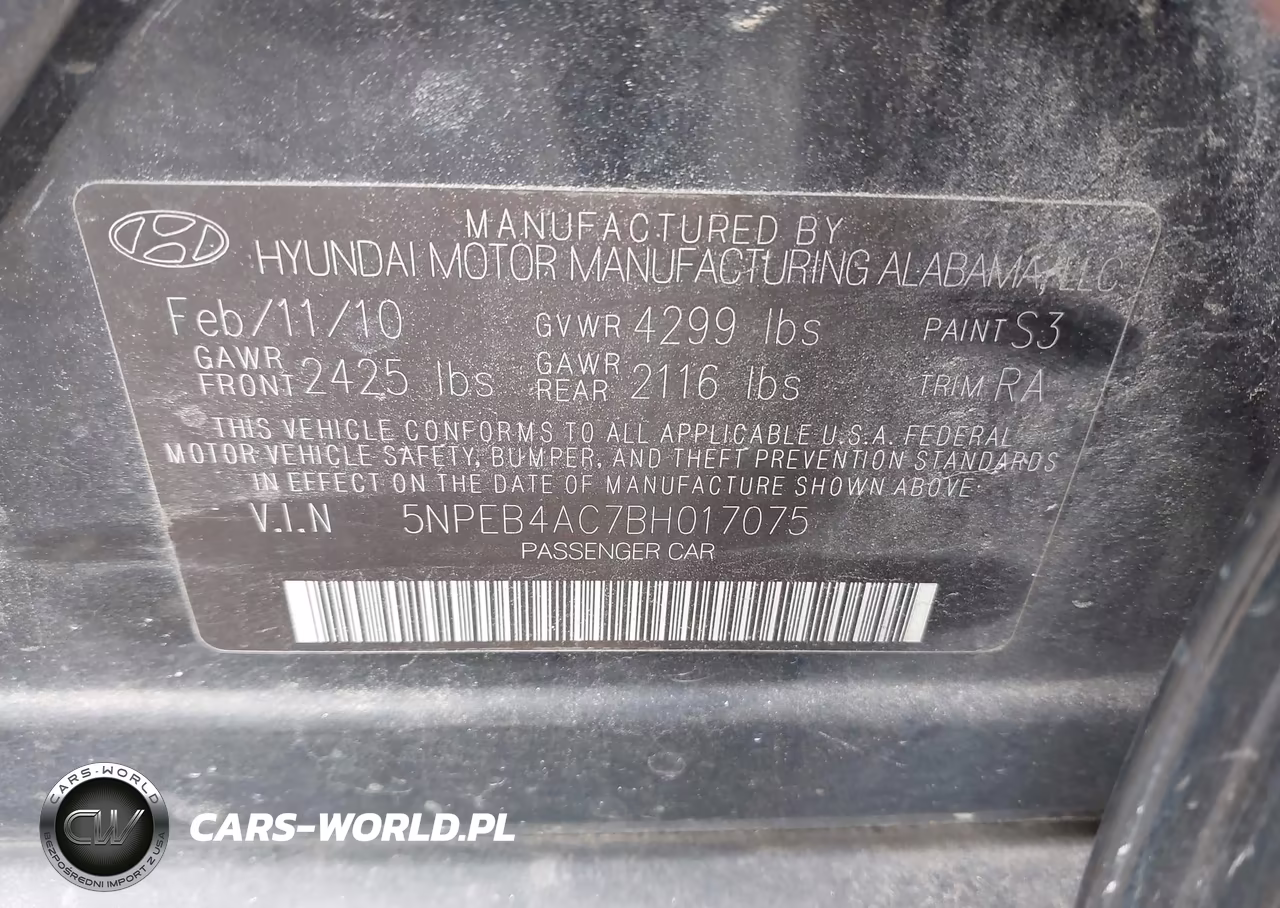 2011 Hyundai Sonata Gls VIN:5NPEB4AC7BH017075 - 9