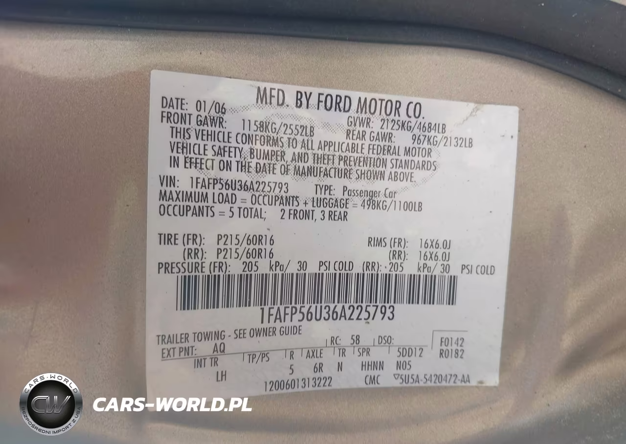 2006 Ford Taurus Sel VIN:1FAFP56U36A225793 - 9